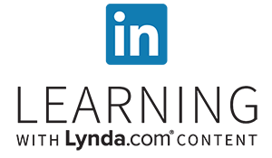 LinkedIn Learning with Lynda.com content text logo with blue LinkedIn icon